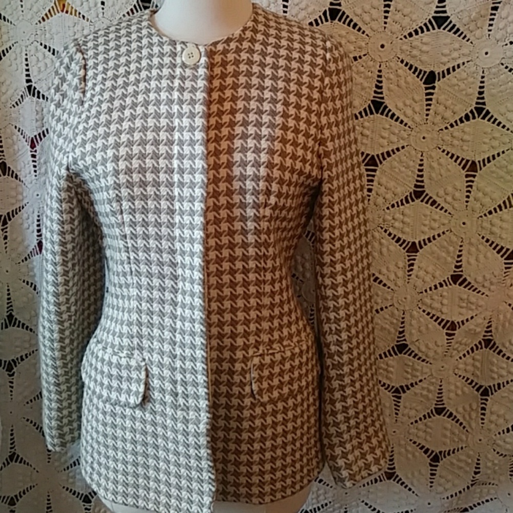 Prophecy wool tan/ivory houndstooth blazer-sz 4